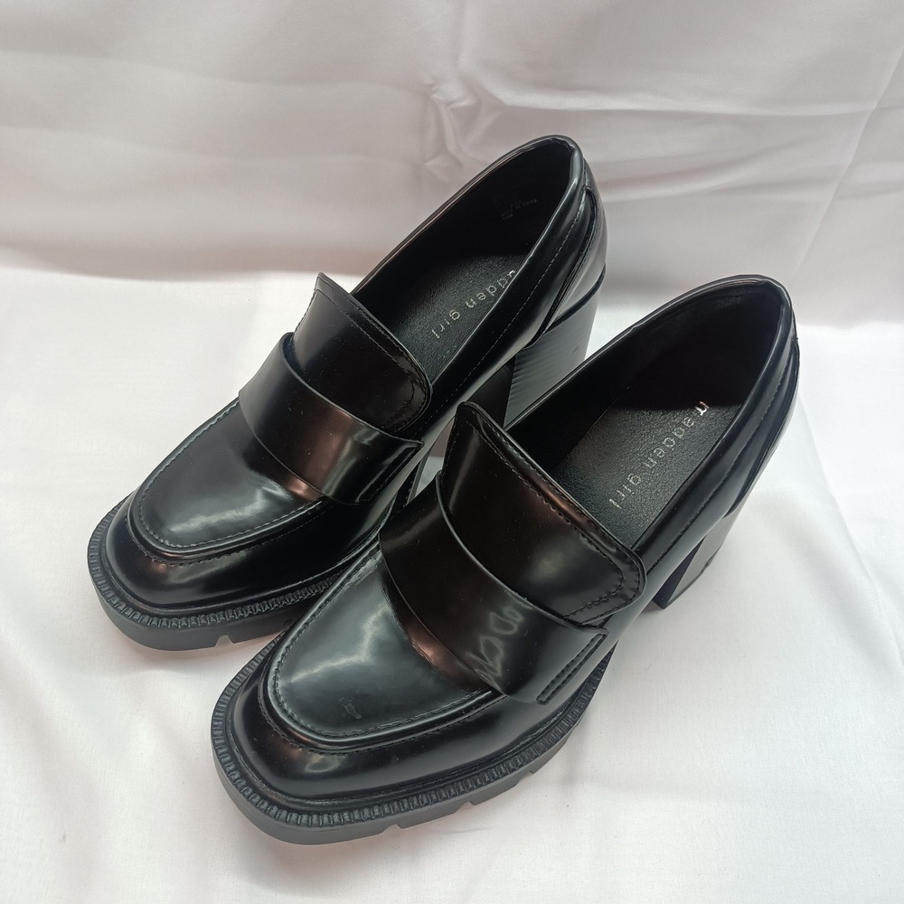 Madden Girl Smarty Womens 10M Chunky Block Heel Black Loafers Y2K 90s Style - Picture 2 of 8